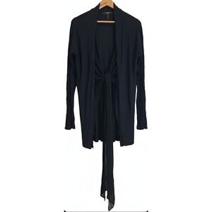 bcbg Paris womens large cardigan sweater soft lightweight black shawl tie boho
